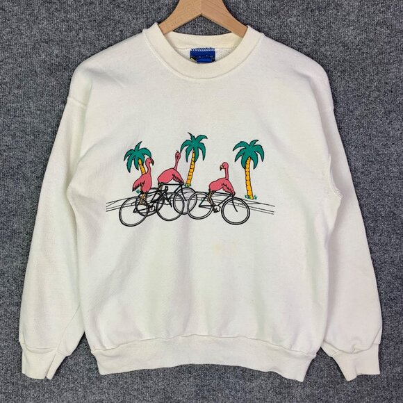 Vintage Tultex UltraFleece220 Flamingo‎ Bicycle Graphic Sweatshirt women L - Picture 1 of 9